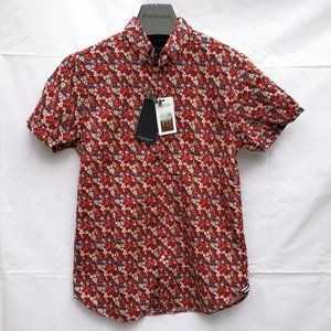 (NWT)DENIM&FLOWER Ricky Singh Short Sleeve Shirt Men Size: S/Red
